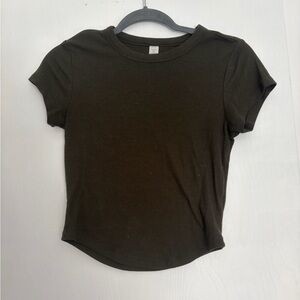 Old Navy Ribbed Short Sleeve Crop Top - Olive Green
